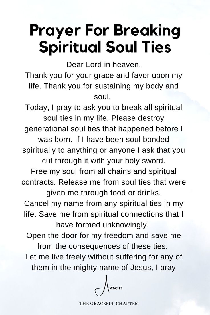 a poem written in black and white with the words prayer for breaking spiritful soul ties