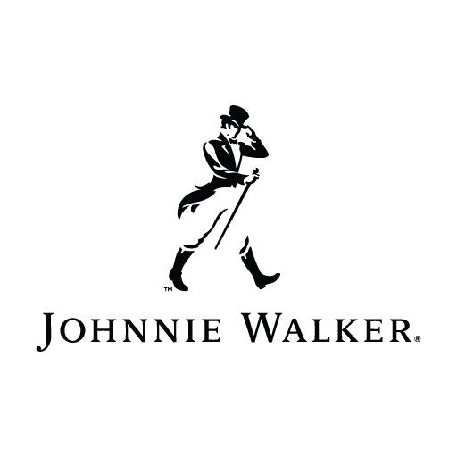 a black and white photo of a man with a cane in his hand, the words johnie walker