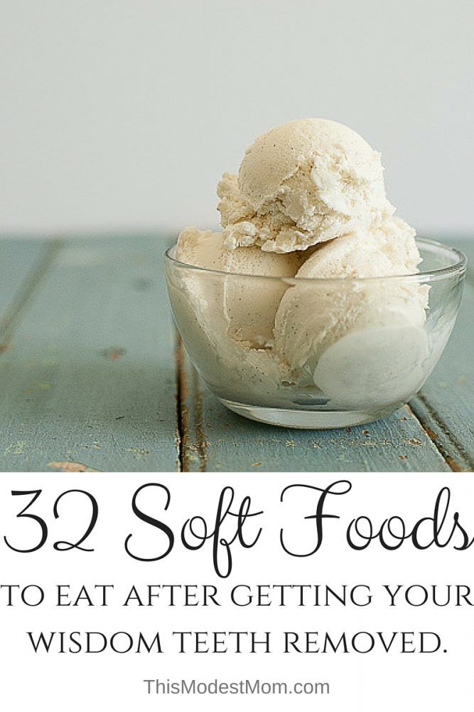 three scoops of ice cream in a bowl with the words 32 soft foods to eat after getting your wisdom removed