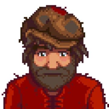 a pixel art image of a man with a hat and beard wearing a red shirt