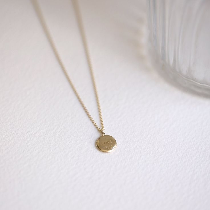 "Personalized Message Necklace, Round Circle Pendant Necklace, 14K Solid Gold Necklace, Engraving Name Necklace, Personalized Gifts for Her ≫ Product Details ◈ Handmade / Handcrafted Fine Jewelry ◈ Pendant Size: 8mm ◈ Thickness: 1.80mm ◈ Metal: Solid 14K Gold ◈ Gold Color: White gold, Rose gold, Yellow gold ◈ Chain Length: 14\" ~ 22\" ≫ Please read our FAQ below for more detail." Timeless 14k Gold Coin Pendant Necklace, Elegant 14k Yellow Gold Coin Necklace, 14k Gold Round Coin Necklace Fine Jewelry, Fine Jewelry Engraved Charm Necklace With Round Pendant, Yellow Gold Charm Necklace With Coin Pendant, Fine Jewelry Engraved Round Pendant Charm Necklace, Fine Jewelry Charm Necklace With Engraved Round Pendant, Engraved Round Pendant Charm Necklace In Fine Jewelry Style, Delicate Round Necklaces For Jewelry Making