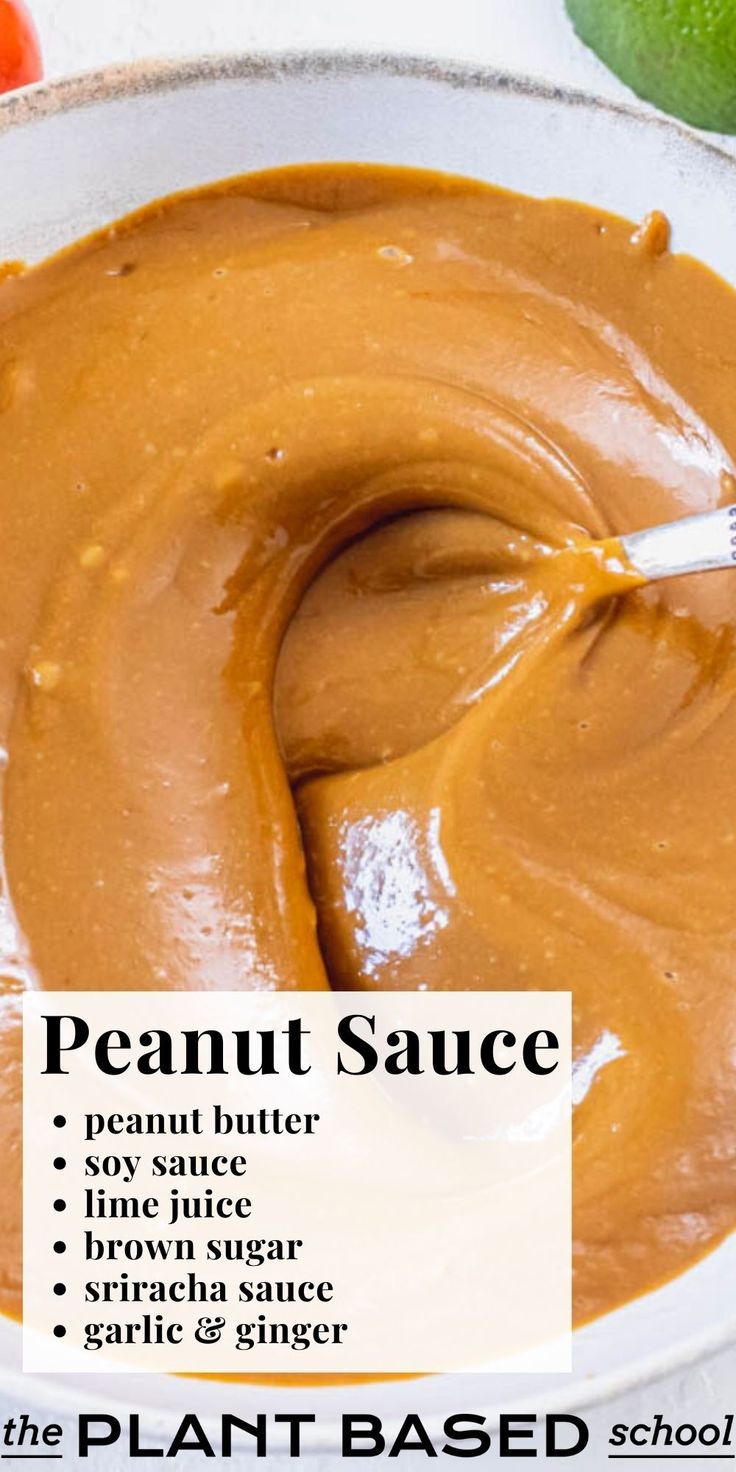 Unlike satay sauce, our Thai peanut sauce is not cooked, and there is no coconut milk.

You can whisk the ingredients together in a bowl, or if you want it extra smooth, you can use a blender.

You can expect an ultra-creamy, rich, nutty sauce with hints of freshness, sweetness, and spiciness. Noodle Sauce Recipe, Tofu Spring Rolls, Peanut Butter Noodles Recipe, Air Fried Tofu, Salads Bowls, Peanut Sauce Noodles, Easy Peanut Sauce, Recipes With Soy Sauce, Plant Based School