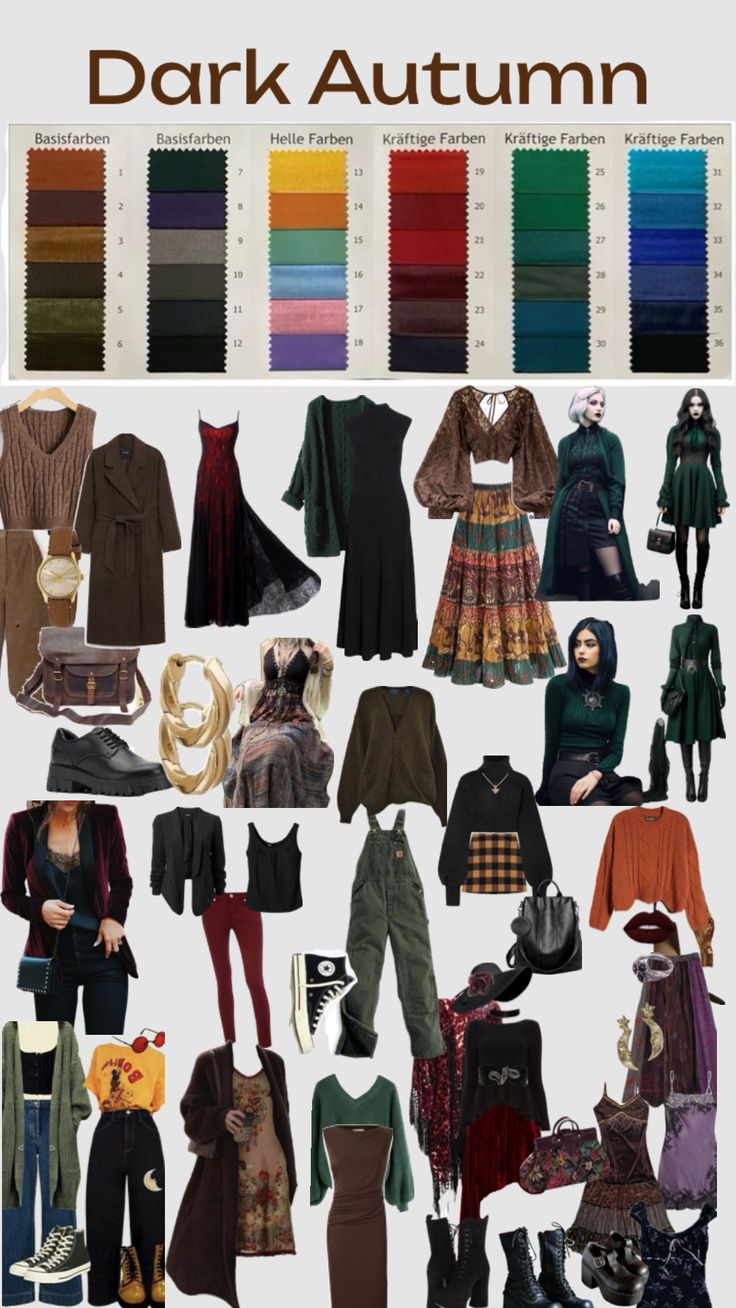 Deep Autumn Palette, Autumn Color Palette Fashion, Deep Autumn Color Palette, Color Outfits, Colour Combinations Fashion, Gamine Style, Mode Turban, Deep Autumn, Dark Autumn