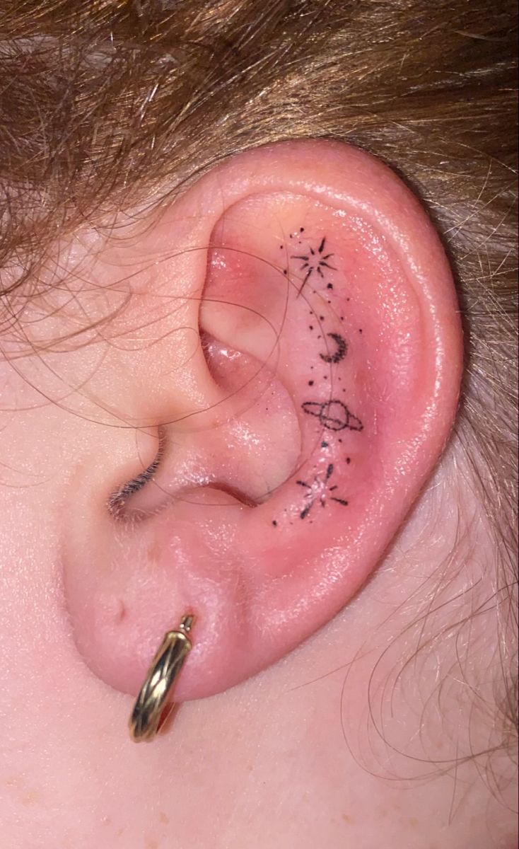 an ear with some writing on it