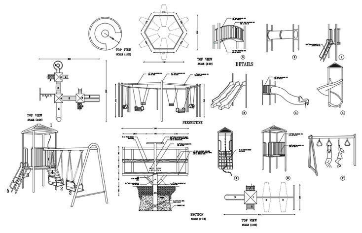 various types of children's play equipment and their plans for the playground area, including swings