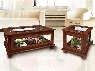 two coffee tables with plants in them on the floor