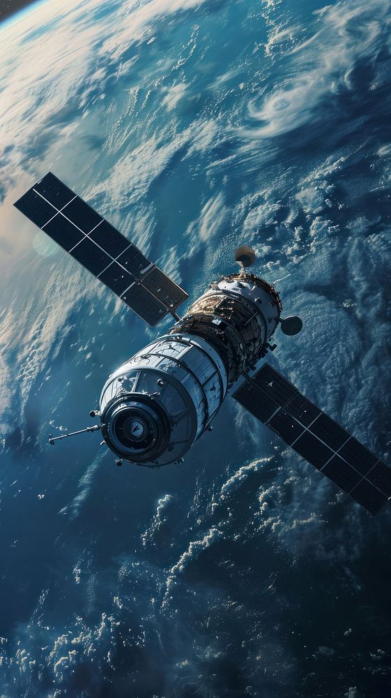 an artist's rendering of a space station in orbit, with earth in the background