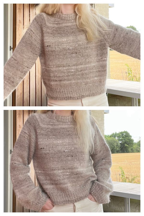 two pictures of a woman wearing a sweater