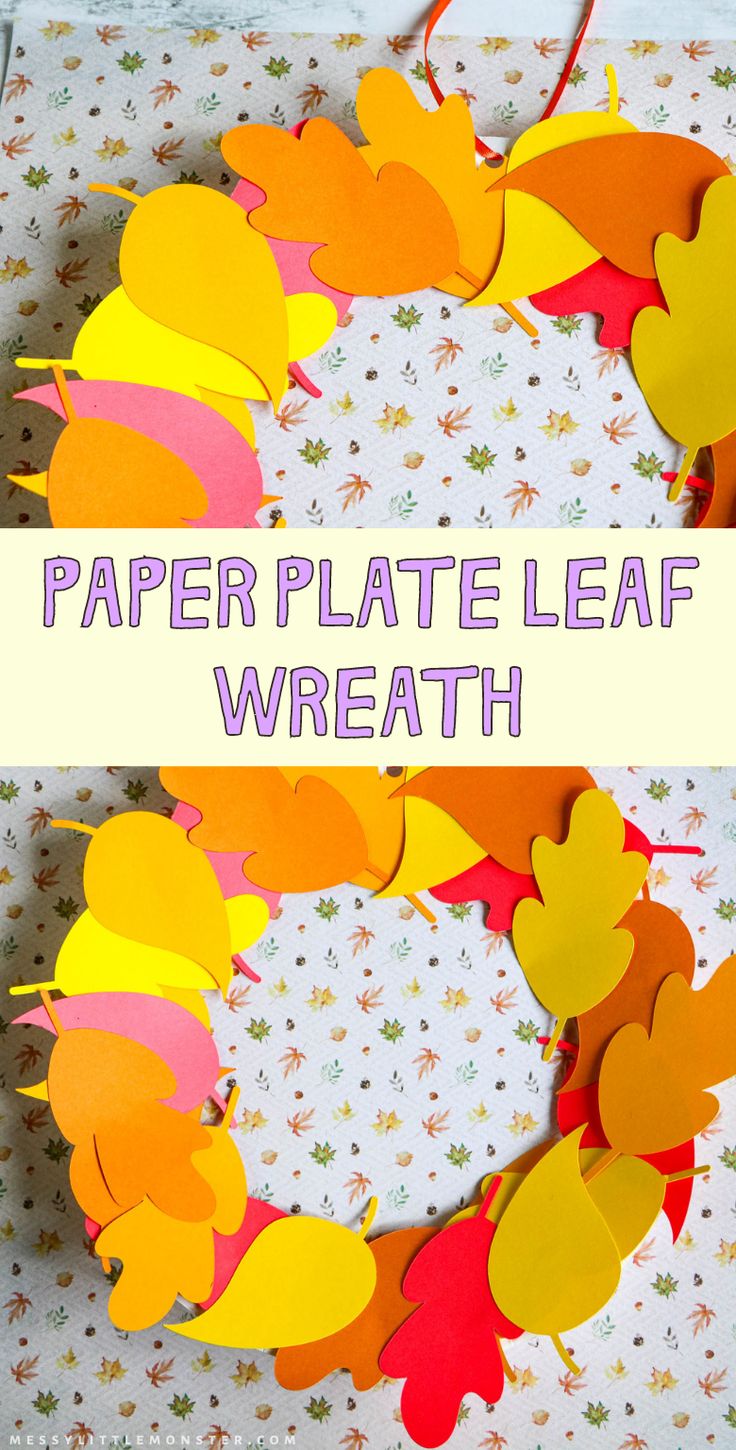 the paper plate leaf wreath is made with construction paper