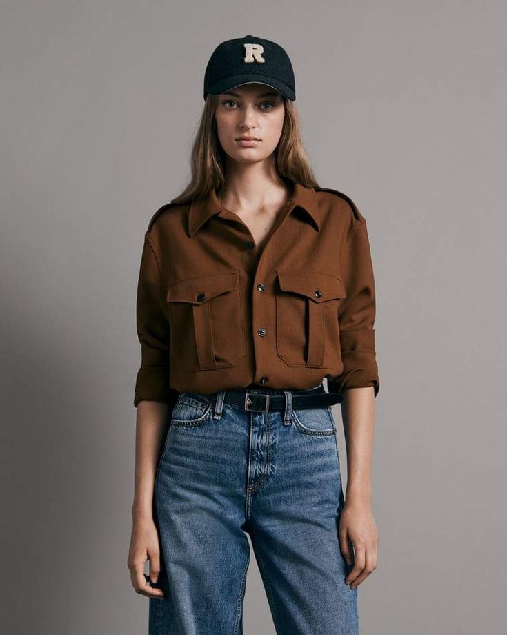 This wool twill military-inspired button down features a touch of stretch for added comfort. Complete with chest patch pockets for added function and utility. rag & bone Women's Classic Fit Button Down Shirt | Camel Brown, Large (also in XS,M). Brown Button-up Shacket With Flap Pockets, Brown Tops With Welt Pockets For Work, Military Style Utility Jacket With Button Cuffs For Work, Military Utility Jacket With Button Cuffs For Workwear, Brown Collared Utility Jacket With Buttoned Pockets, Military Style Workwear Tops With Pockets, Utility Workwear Shacket With Flap Pockets, Military Style Tops With Pockets For Workwear, Utility Shacket With Flap Pockets For Work