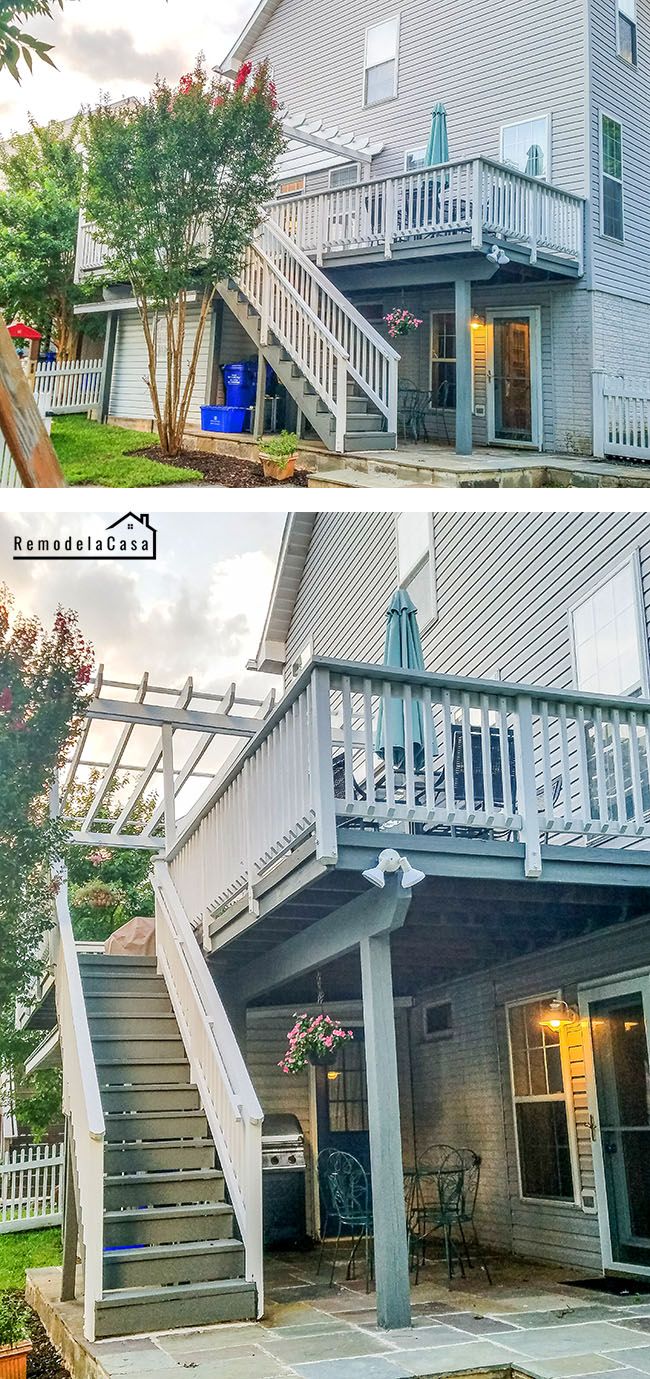 before and after photos of a deck on a house