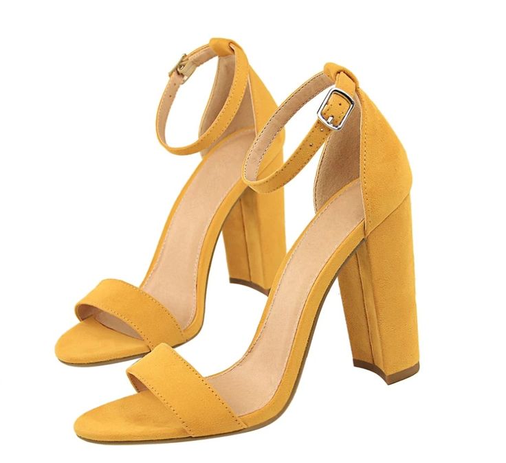 Thick High Heels Sandals Block Heels Pumps on Luulla Summer High Heels, White Leather Shoes, Yellow Sandals, Yellow Heels, High Heels Sandals, Chunky Shoes, Chunky High Heels, Blue Heels, Yellow Shoes