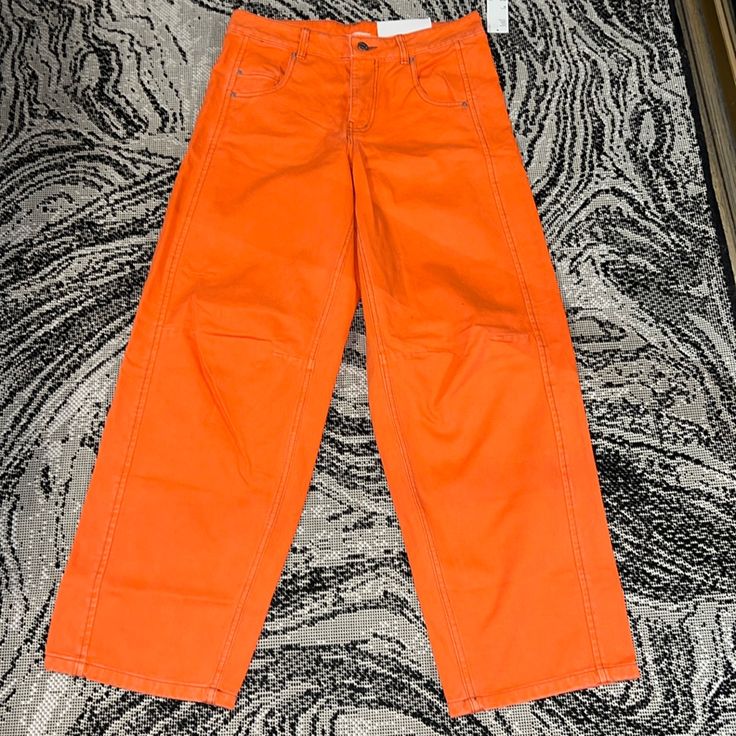 Brand New Bdg Orange Baggy Style Orange Baggy Pants Outfit, Spring Orange Baggy Bottoms, Orange Jeans For Spring, Spring Orange Jeans With Pockets, Baggy Orange Pants, Retro Orange Wide-leg Bottoms, Orange Full-length Cotton Bottoms, Bdg Jeans, Baggy Style