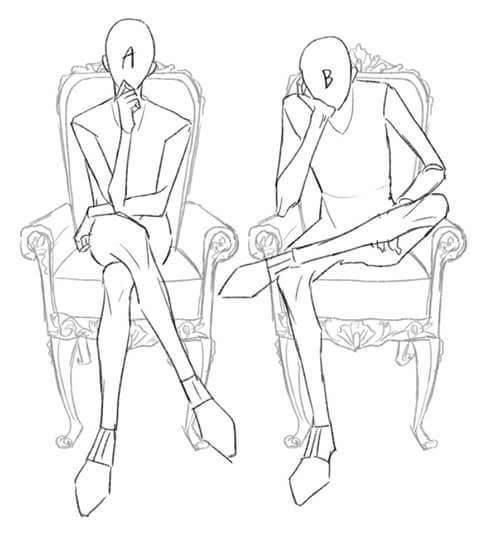 two people sitting in chairs with their legs crossed