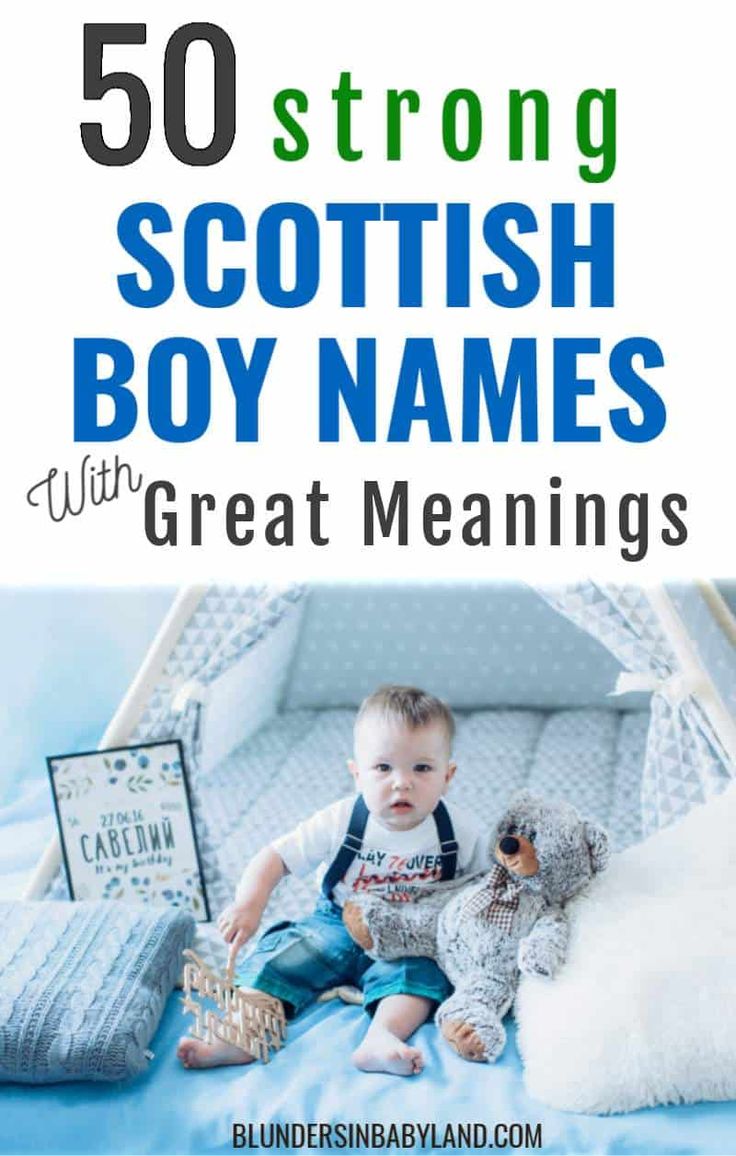 the cover of 50 strong scottish boy names with an image of a baby in a crib