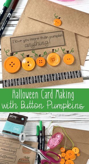 halloween card making with button pumpkins