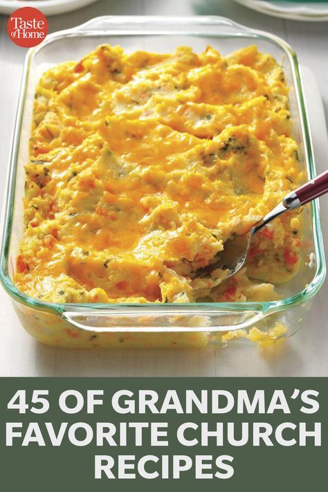 the book cover for 45 of grandma's favorite church recipes, with an image of a casserole