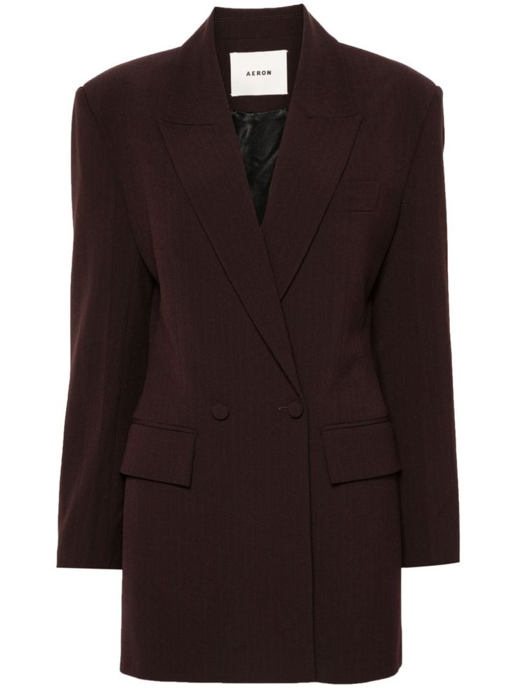 bordeaux red peak lapels long sleeves with buttoned cuffs fabric-covered buttons chest welt pocket two front flap pockets straight hem full lining double-breasted button fastening Structured Double Button Business Suits, Burgundy Single-breasted Blazer For Business, Fall Double Breasted Office Suit With Hidden Buttons, Burgundy Single-breasted Business Outerwear, Elegant Double Breasted Suit For Winter Office Wear, Elegant Double Breasted Suit For Office Wear In Winter, Elegant Double Breasted Suit For Winter, Classic Fall Formal Blazer Dress, Classic Fall Blazer Dress For Formal Occasions