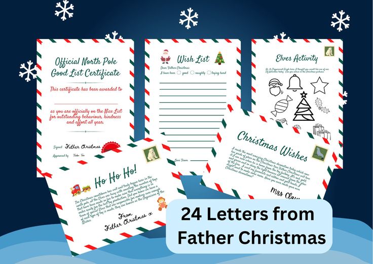 christmas letter to santa from father christmas card with envelopes and snowflakes in the background