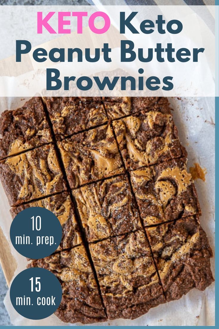 the keto peanut butter brownies are cut into squares