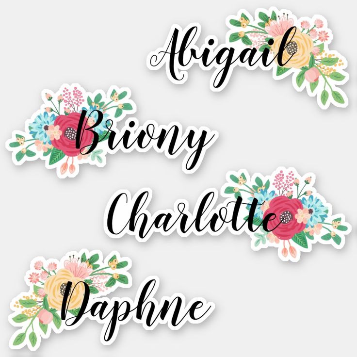 three stickers with flowers and words that say'alright, bloomy charlotte dappne