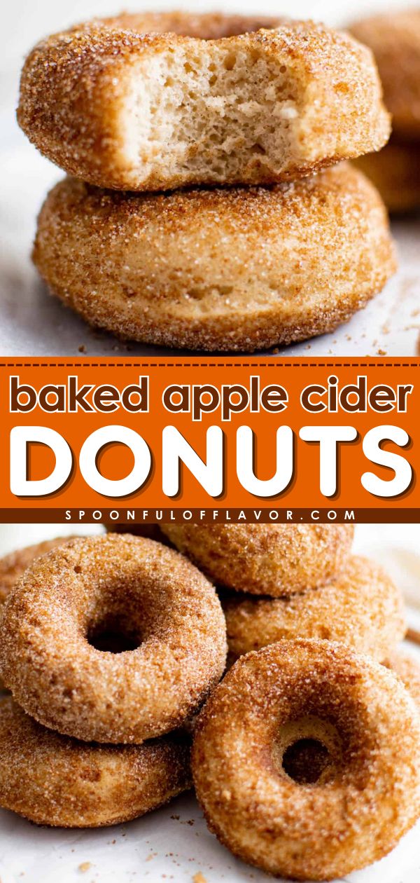 Looking for an easy Fall recipe? These Baked Apple Cider Donuts are ready in less than 20 minutes! These homemade donuts are made with fresh apple cider and taste delicious. Pin these Fall treats! Morning Food Ideas, Apple Cider Desserts, Apple Cider Doughnut Recipe, Brunch Menu Ideas, Easy Baked Apples, Cider Donuts Recipe, Apple Cider Donuts Recipe, Cooking Desserts, Apple Cider Donuts Baked