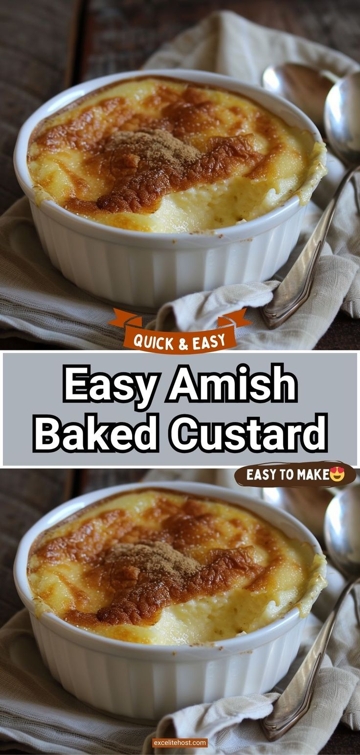 an easy amish baked custard in a white dish