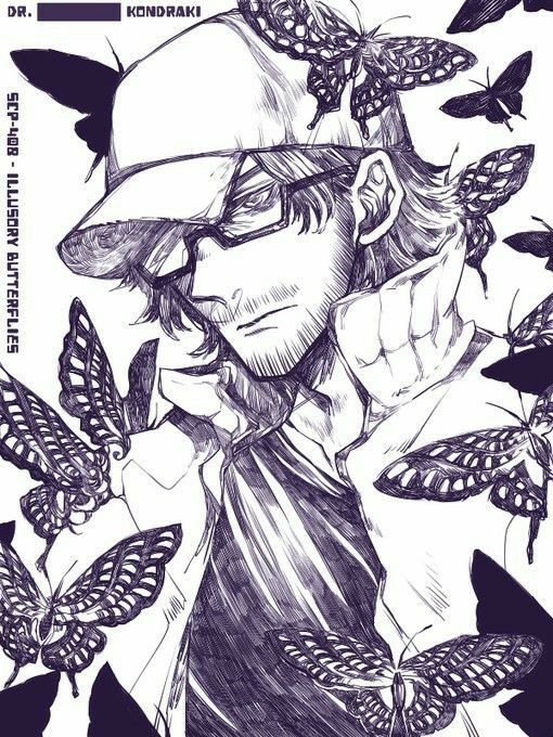 a drawing of a man surrounded by butterflies