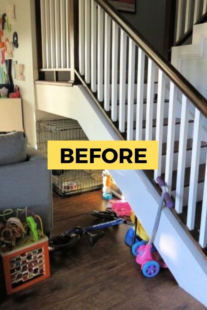 a stair case with toys on the bottom and below it