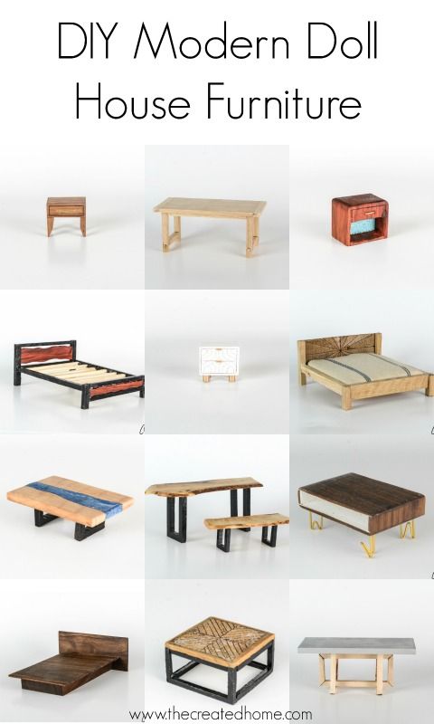 the diy modern doll house furniture is made from wood and has different types of tables