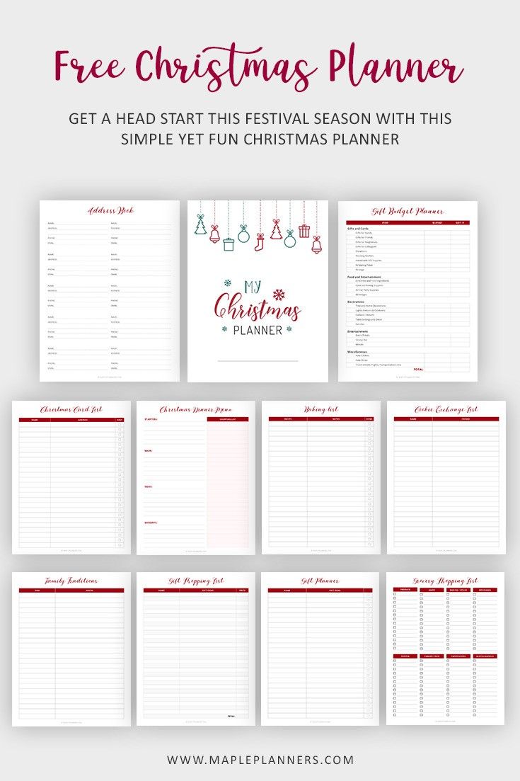 the free christmas planner printable is shown in red and white