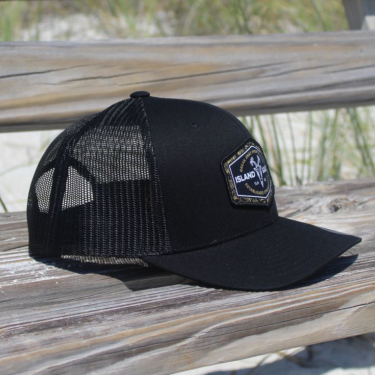 Find a Shady palm and take in the ocean breeze in this one of a kind snapback. The only thing you have to worry about now are those pesky seagulls trying to steal your sandwich. SPECS: Color: Black Front With Black Mesh Fit & Size: MidCrown / Precurved Visor / Adjustable Snapback Material: 65% Polyester / 35% Cotton Black Curved Bill Trucker Hat For Beach, Casual Snapback Hat For Fishing, Black Trucker Hat With Curved Bill For Beach, Casual Flat Brim Snapback Hat For Fishing, Black Trucker Hat For The Beach, Casual Snapback Hat With Flat Bill For Fishing, Casual Flat Bill Snapback Hat For Fishing, Black Snapback Trucker Hat For Beach, Trucker Style Baseball Cap With Flat Bill For Beach