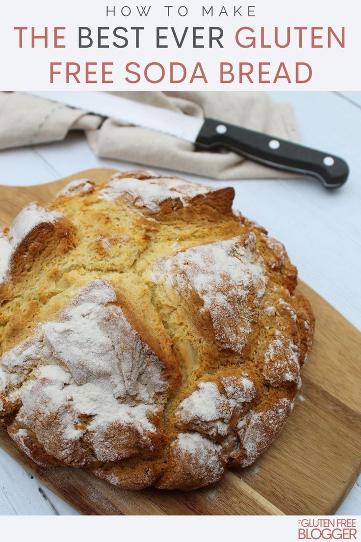 the best ever gluten free soda bread on a cutting board with a knife