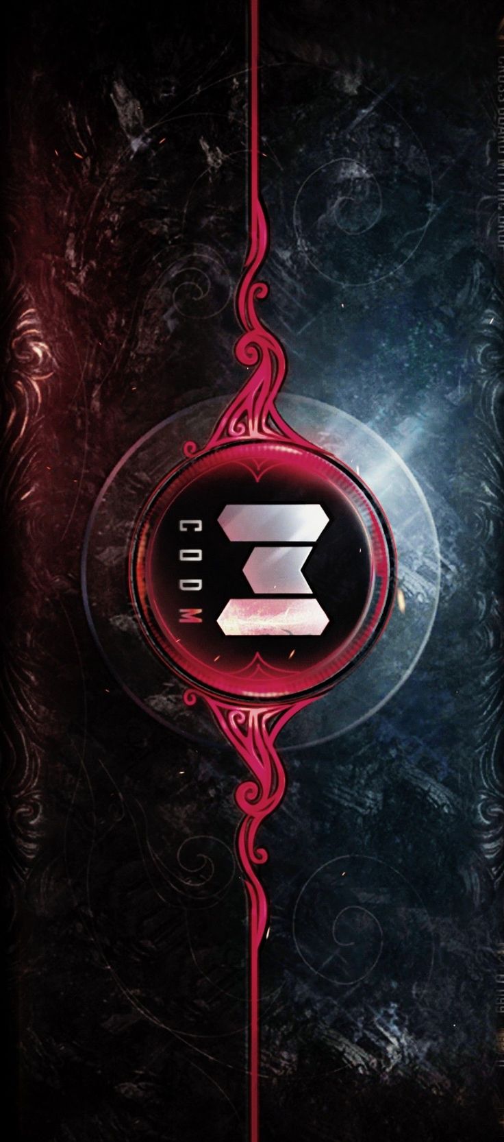 a red and black sign with the letter e on it's side in front of a dark background