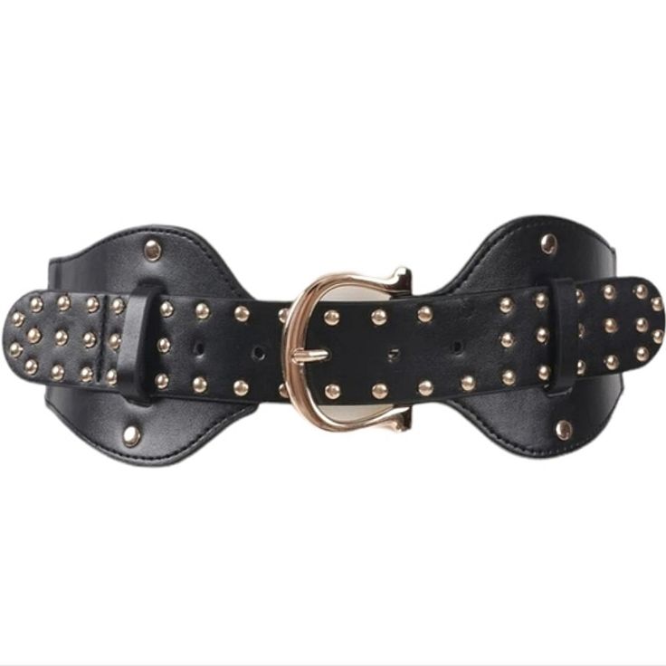 Brand New Black Faux Leather Wide Width Belt With A Stretchy Elastic Waistband And Adjustable Buckle Closure. 3.5" At The Widest Point And Can Stretch 26"-43" Chic Belts For Fall Parties, Chic Party Belts For Fall, Trendy Fitted Corset Belt For Fall, Chic Fall Party Belts, Trendy Black Belts With Rivets, Black Corset Belt For Party In Fall, Black Corset Belt For Fall Party, Adjustable Black Belt For Night Out, Black Fitted Belt For Night Out