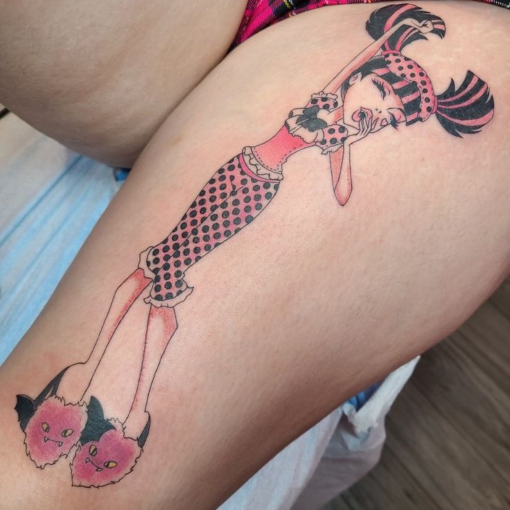 Pink Tattoo Ideas, Draculaura Tattoo, Dead Tired Draculaura, Monster High Tattoo, High Tattoo, Stick Poke, Stick Poke Tattoo, Pink Tattoo, Bat Tattoo