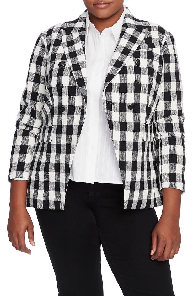 Court & Rowe Textured Gingham Cotton Blend Blazer | Nordstromrack Topshop Mom Jeans, Black And White Gingham, American Fashion Designers, Gingham Check, Wool Blend Sweater, Online Shopping Stores, Autumn Winter Fashion, Women's Plaid Shirt, Double Breasted