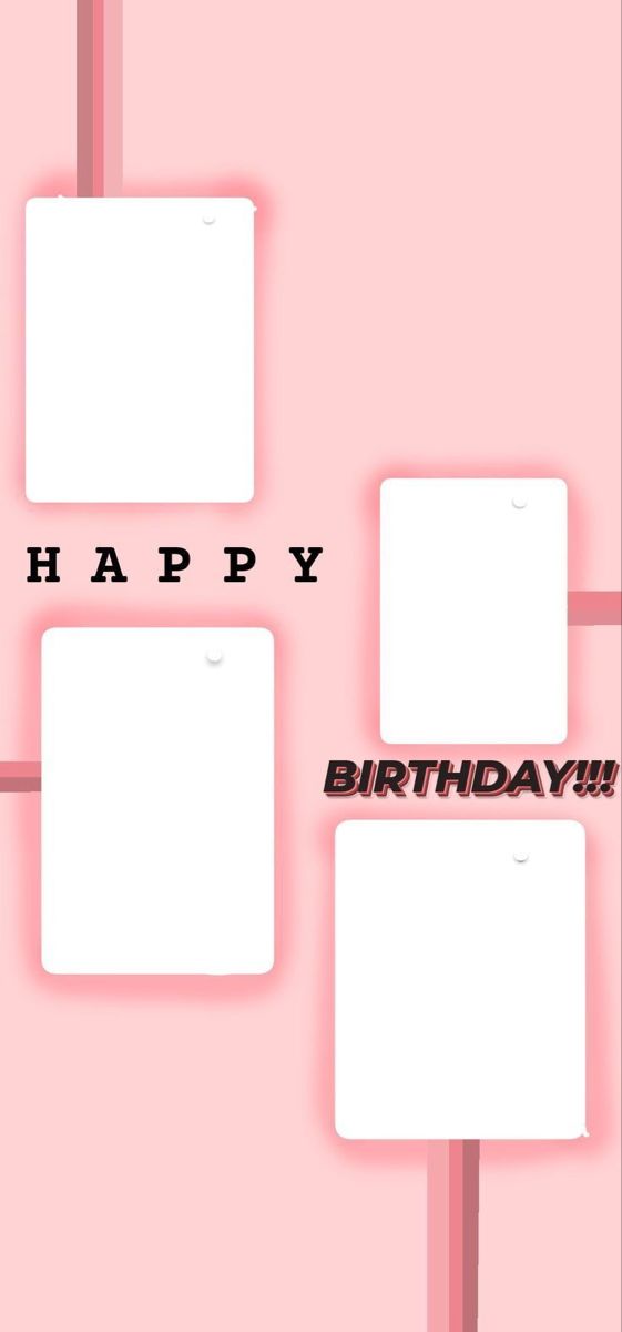 happy birthday card with three squares on pink background