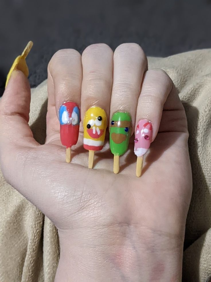 Melted Ice Cream Nails, Cheeto Nails, Ugly Nails Weird, Weirdcore Nails, Weird Nail Ideas, 90s Ice Cream, Popsicle Nails, Hope Scope, Swaggy Nails