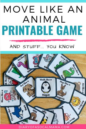 an animal printable game with the words, move like an animal and pictures on it