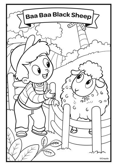 a black and white coloring page for children with an image of two sheep in the background