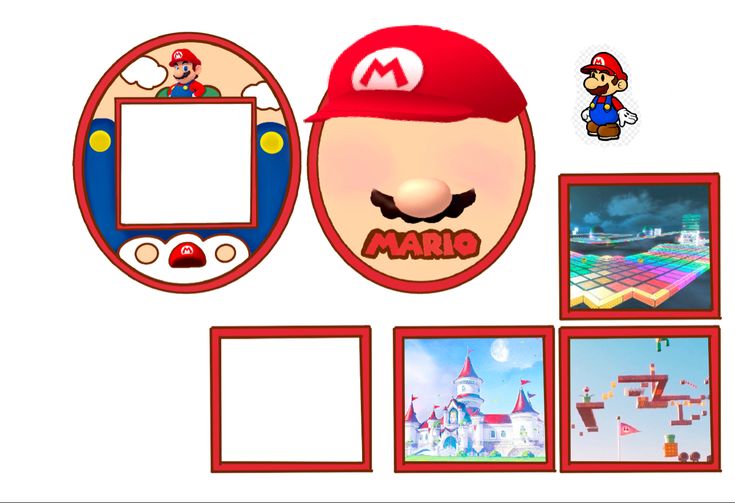 the mario bros wall decals are arranged in different shapes and sizes, including frames