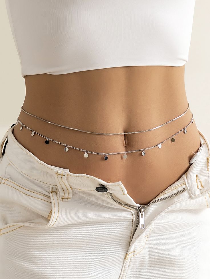 Silver  Collar  Copper  Waist Chain Embellished   Fashion Jewelry Belly Belt, Flat Snake Chain, Waist Jewelry, Vintage Hip Hop, Body Chains, Belly Jewelry, Belt For Women, Festival Jewelry, Girly Accessories