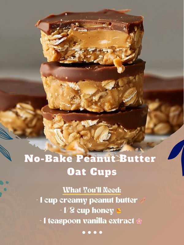 no - bake peanut butter oat cups are stacked on top of each other