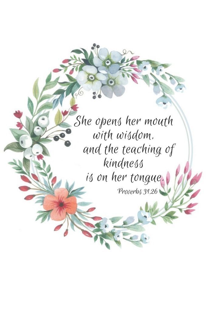 a wreath with the words she opens her mouth and the teaching of kindness is on her tongue