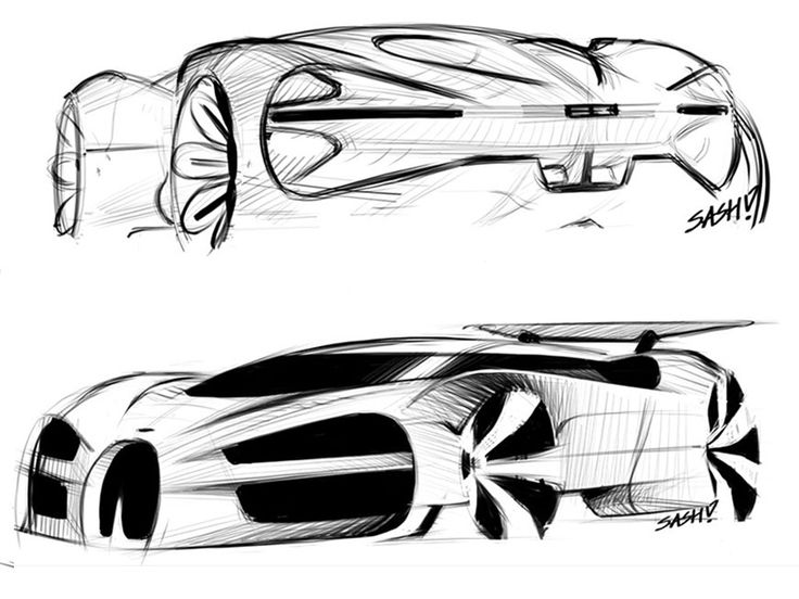 two sketches of the same car