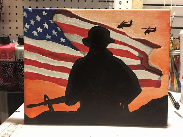 a painting of a soldier with an american flag