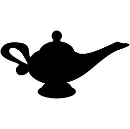 a black and white silhouette of a teapot with a handle on it's side