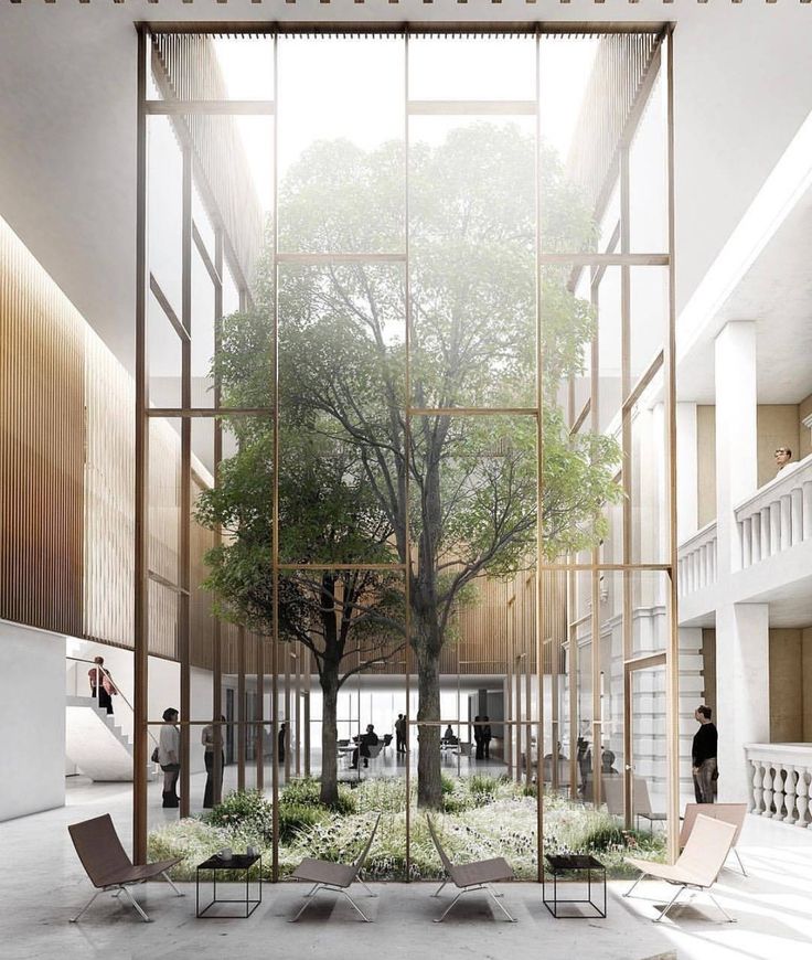 an architectural rendering of a tree in the middle of a building