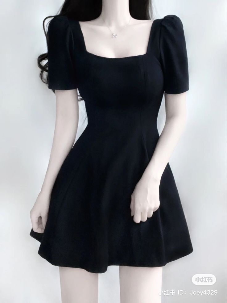 Dress Astethic, Black Mini Dress Aesthetic, Black Korean Dress, Short Dress Korean, Cute Black Dresses, Black Cute Dress, Mini Dress Korean Style, Cute Black Dress